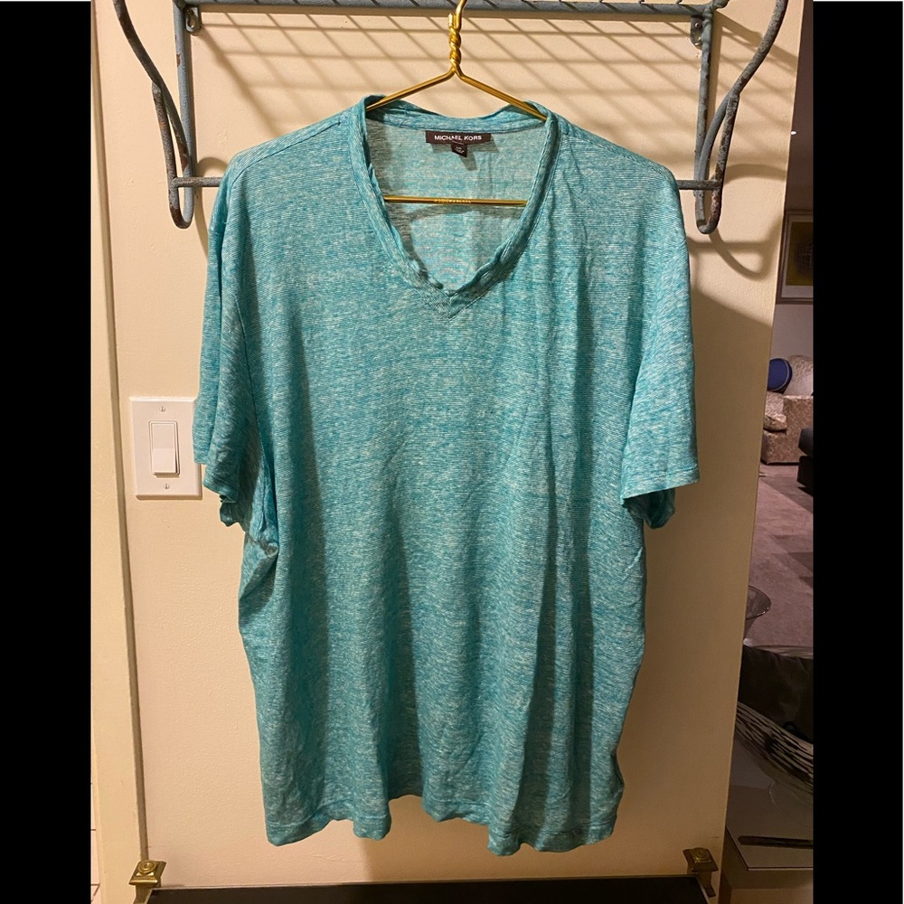 Michael Kors V-Neck Linen Short Sleeve Shirt XXL